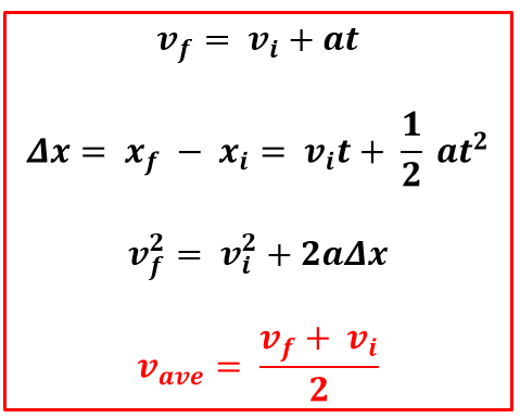 Kinematic equations for constant acceleration