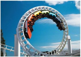 Roller coaster moving in a loop, illustrating motion in two dimensions