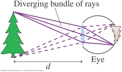 Diverging bundle of rays focused by the eye