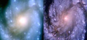 Hubble images before and after correction for spherical aberration