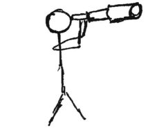 Galileo stick figure with telescope