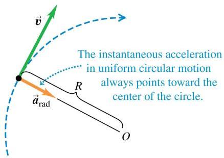 Instantaneous acceleration points toward center in uniform circular motion