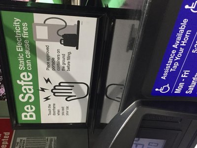 Safety warning about static electricity at gas station