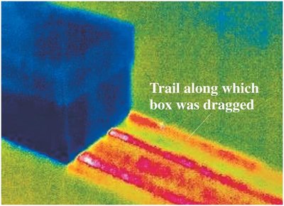 Thermal image showing heat generated by friction as a box is dragged.