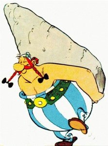 Obelix carrying a stone