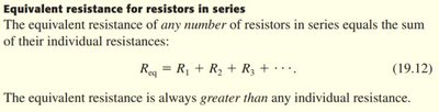 Equivalent resistance for resistors in series