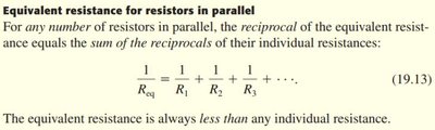 Equivalent resistance for resistors in parallel