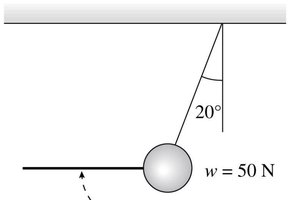 Ball suspended by two ropes at an angle