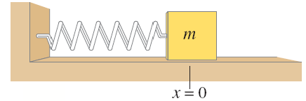 Spring-mass system showing extension, equilibrium, and compression