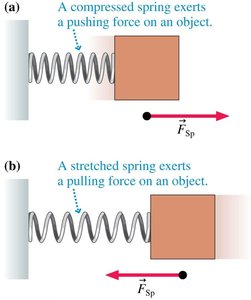 Spring force: compressed and stretched spring