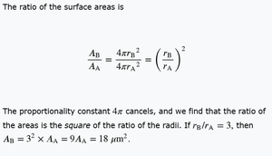 Surface area ratio calculation for spheres