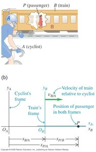 Relative motion: cyclist, train, and passenger