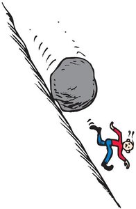 A boulder rolling down a hill