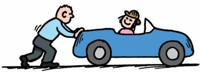 Person pushing a car