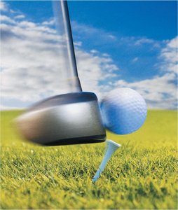 Golf club hitting a ball