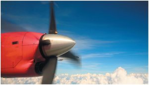 Airplane propeller rotating in flight