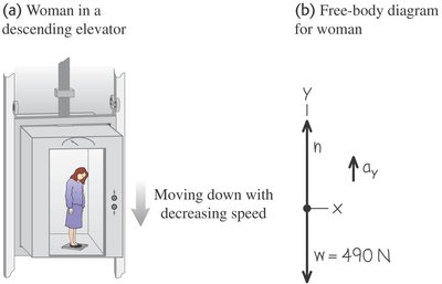 Free-body diagram for woman in elevator