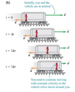Person in a moving vehicle that decelerates