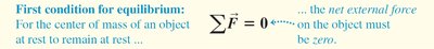 First condition for equilibrium: net force zero