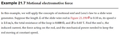 Example problem statement for motional emf in a slide-wire generator