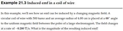 Example problem statement for induced emf in a coil of wire