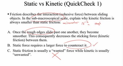 Static vs kinetic friction quick check