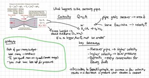 Handwritten notes on continuity and Bernoulli's principle