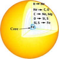 Structure of an evolved, massive star showing nucleosynthesis layers