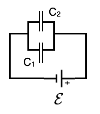 Parallel capacitor circuit with C1, C2, and EMF source