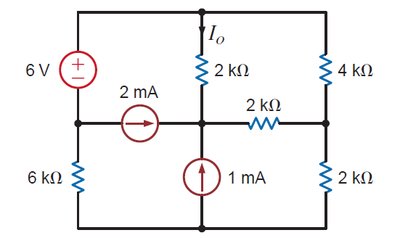 Mesh analysis quiz circuit with voltage and current sources