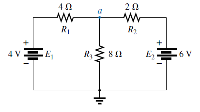 Mesh analysis circuit with three resistors and two voltage sources