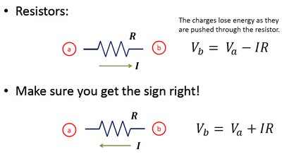 Resistor sign conventions