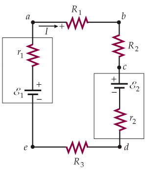 Multiple loop circuit with batteries and resistors
