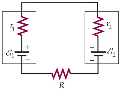 Two batteries and resistor in a loop