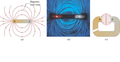 Magnetic field lines and iron filings around bar and horseshoe magnets