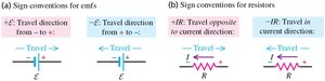 Sign conventions for emf and resistors
