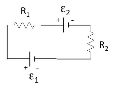 Simple circuit with two batteries and two resistors
