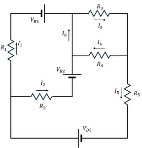 Complex circuit with multiple resistors and batteries