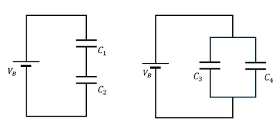 Two circuits: capacitors in series and parallel