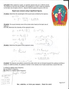 A soprano singing with equations for sound waves and intensity