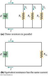 Three resistors in parallel and equivalent resistance