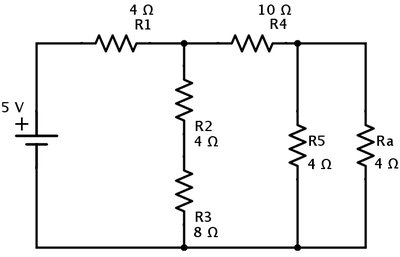 Circuit diagram with labeled resistors and voltage source