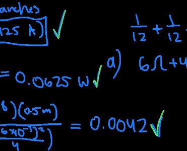 Handwritten calculations for power and resistance