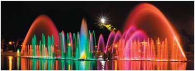 Projectile motion: colored water fountains