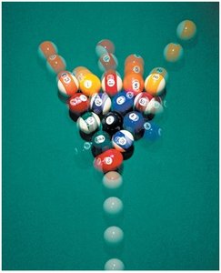 Billiard balls collision showing two-dimensional momentum