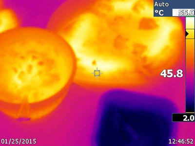 Thermal image showing temperature distribution of objects