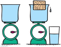 Floating object displacing water in a container
