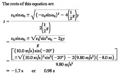 Projectile motion solution with quadratic formula