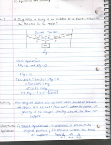 Diagram of mass hanging from rope with tension forces
