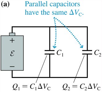Parallel capacitors: same voltage, charges add